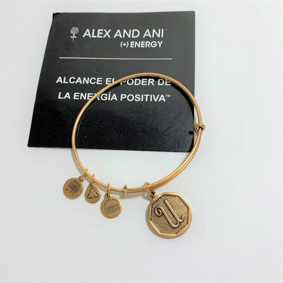 Alex and Ani Initial U Bangle Bracelet Gold Tone Adjustable Wire Made in USA NEW - Picture 4 of 5
